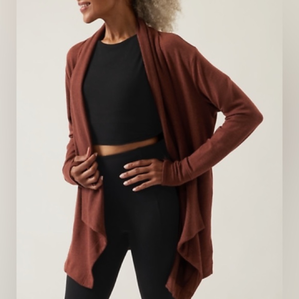 Athleta Mahogany Pockets Nirvana Prayanara Restore Wrap Cardigan - Picture 2 of 9